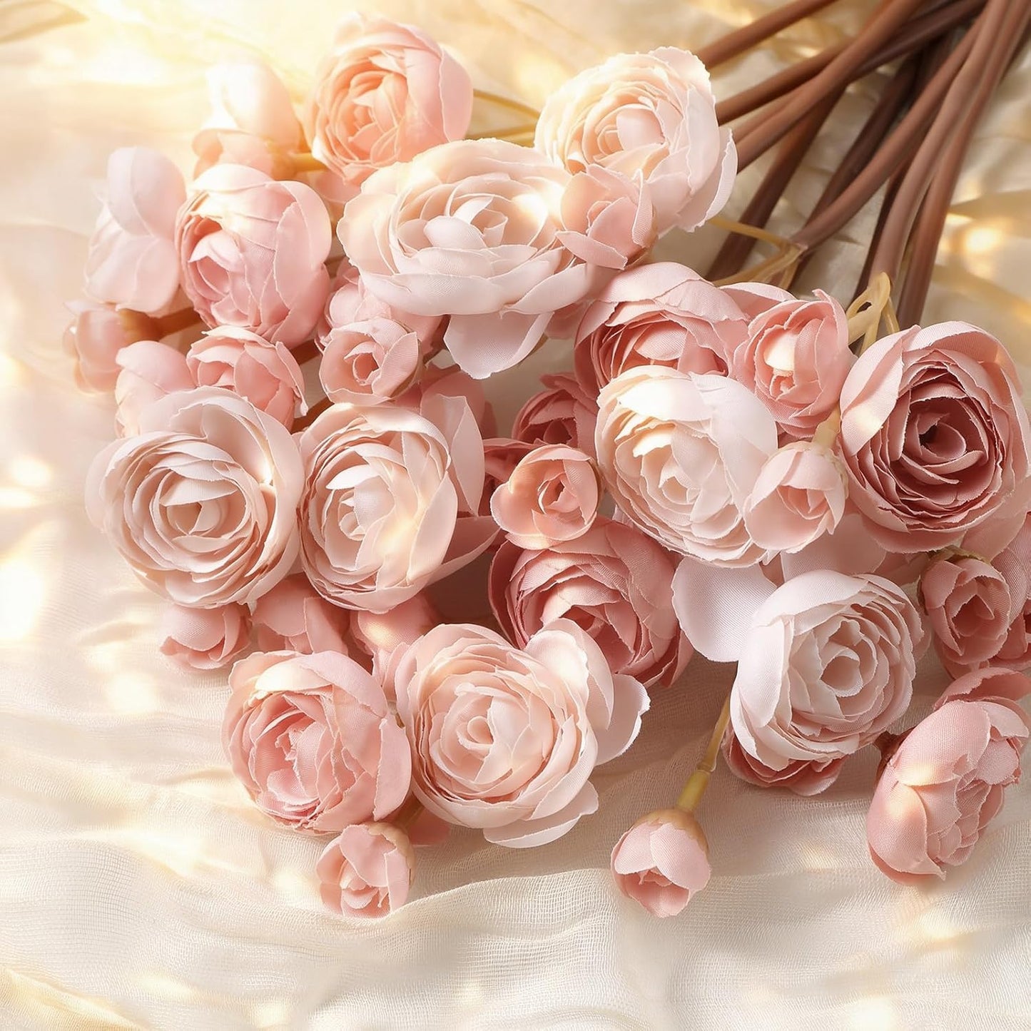 Alupssuc 30Pcs Ranunculus Artificial Flowers Faux Silk Mini Ranunculus, Spring Flowers Artificial Indoor for DIY Bouquets, Bulk Fake Wedding Filler Flowers for Bride Shower Decorations, Shabby Blush