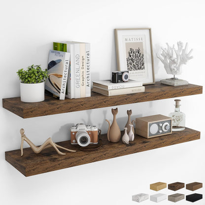 RICHFOCUS 72Inch Floating Shelves for Wall 2 Pack Shelves for Bedroom|Kitchen|Bathroom Wall Mounted Rustic Wood Floating Shelf with Invisible Brackets for Books|Storage|Decor, Rustic Brown