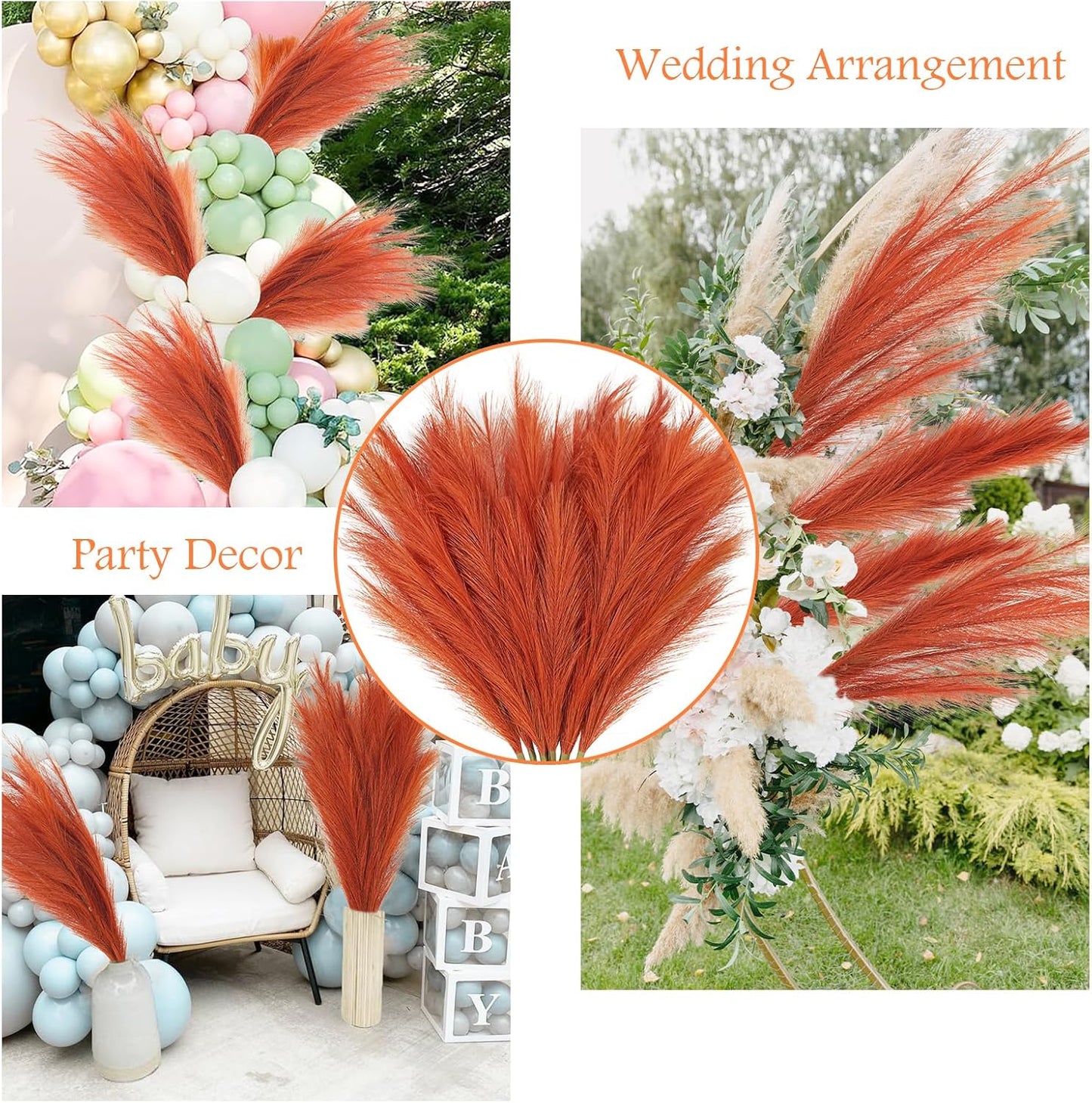 obbsie 50pcs Pink Faux Pampas Grass Decor, 21.6" Short Artificial Floral Branches Vase Filler Flower Arrangement for Home Wedding Boho Outdoor Decor