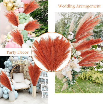 obbsie 50pcs Pink Faux Pampas Grass Decor, 21.6" Short Artificial Floral Branches Vase Filler Flower Arrangement for Home Wedding Boho Outdoor Decor