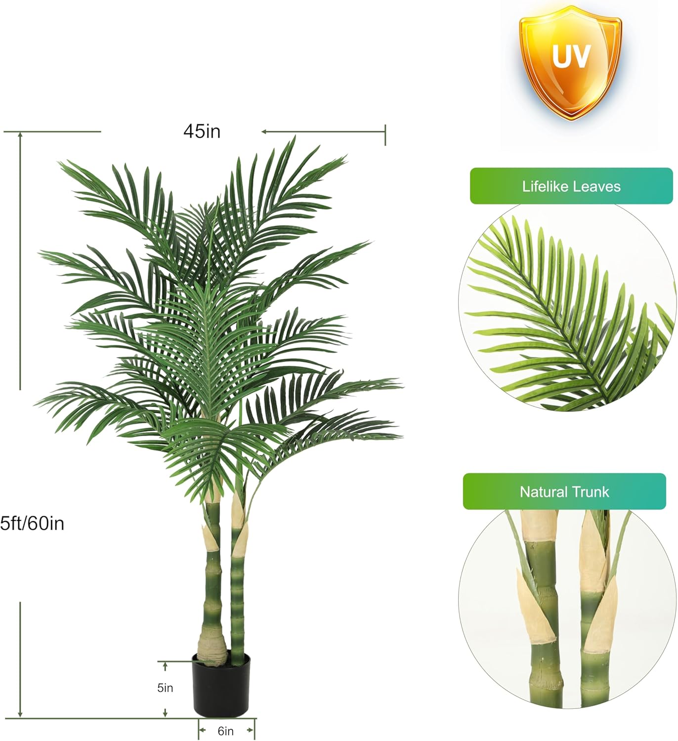 Nafresh 8ft Tall UV Resistant Faux Palm Tree, 96in Artificial Palm Tree Indoor Outdoor, Fake Tree with Real Bark and Realistic Leaves and for Home House Office Living Room Yard Patio.
