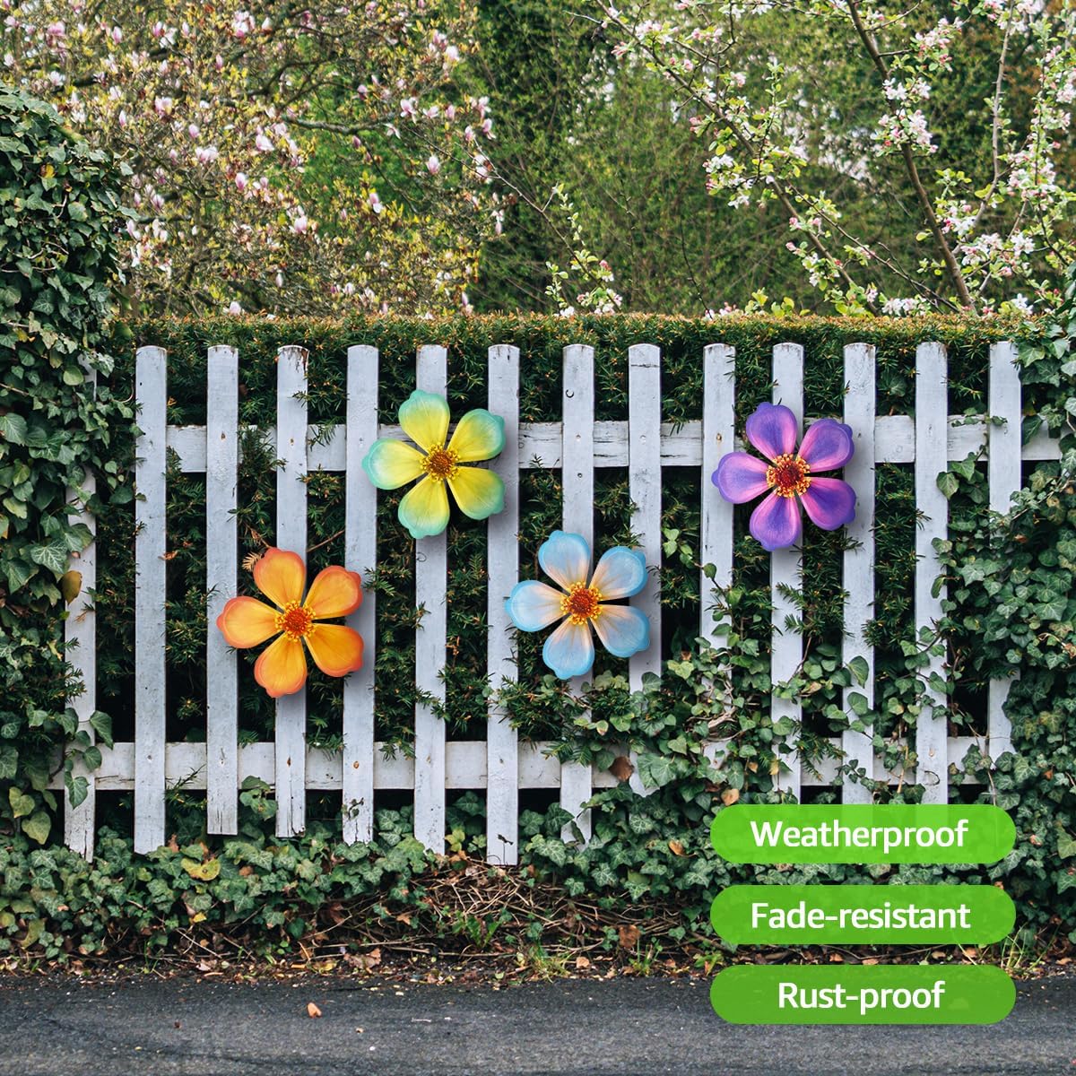 Giyyomtr Metal Flowers Wall Decor - 4pcs 6.2'' Metal Wall Art Hanging Decorations for Outdoor Fence Garden Yard Patio Exterior Wall Decor
