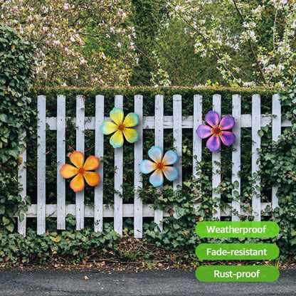 Giyyomtr Metal Flowers Wall Decor - 4pcs 6.2'' Metal Wall Art Hanging Decorations for Outdoor Fence Garden Yard Patio Exterior Wall Decor