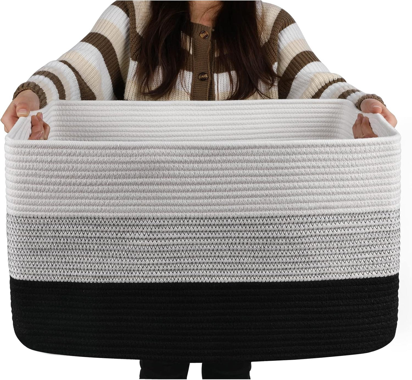 OIAHOMY Large Blanket Basket, 22”x17”x12” Rectangle Woven Baskets, Nursery Blanket Storage Living Room, Toy Storage With Handle, Large Baskets for Organizing-Gradient Yellow