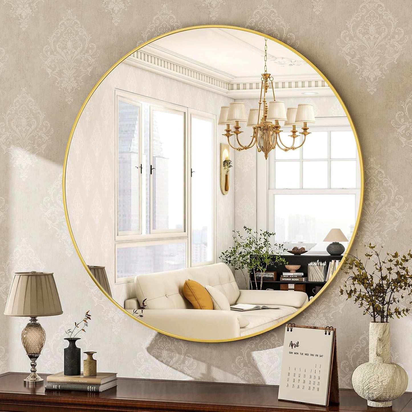 HARRITPURE Round Mirror 30 Black Wall Mounted Circle Mirrors Vanity Mirror with Brushed Aluminum Alloy Frame Modern Decoration for Bathroom, Living Room, Vanity, Bedroom, Entryway