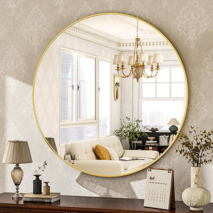 HARRITPURE Round Mirror 30 Black Wall Mounted Circle Mirrors Vanity Mirror with Brushed Aluminum Alloy Frame Modern Decoration for Bathroom, Living Room, Vanity, Bedroom, Entryway