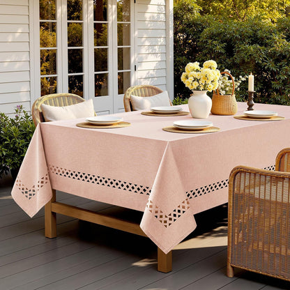 MIULEE Beige Rectangle Linen Polyester Tablecloth with Decorative Cutouts Spring Waterproof Stain Resistant & Shrink-Proof Table Cloth 52x70 inch Farmhouse Style for Dining Wedding and Outdoor