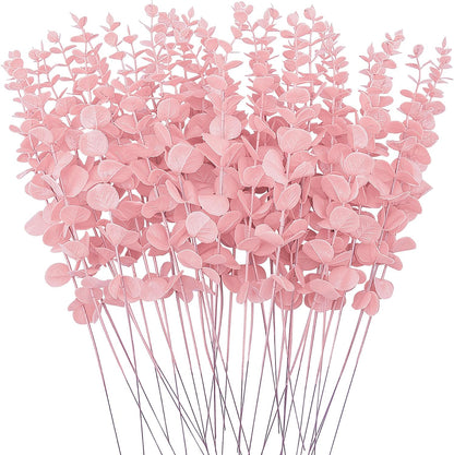 FEQO 36 Pcs Artificial Eucalyptus Stems Dark Brown Leaves Faux Eucalyptus Stems Branches 15 inch for Wedding Bouquet Home Deco