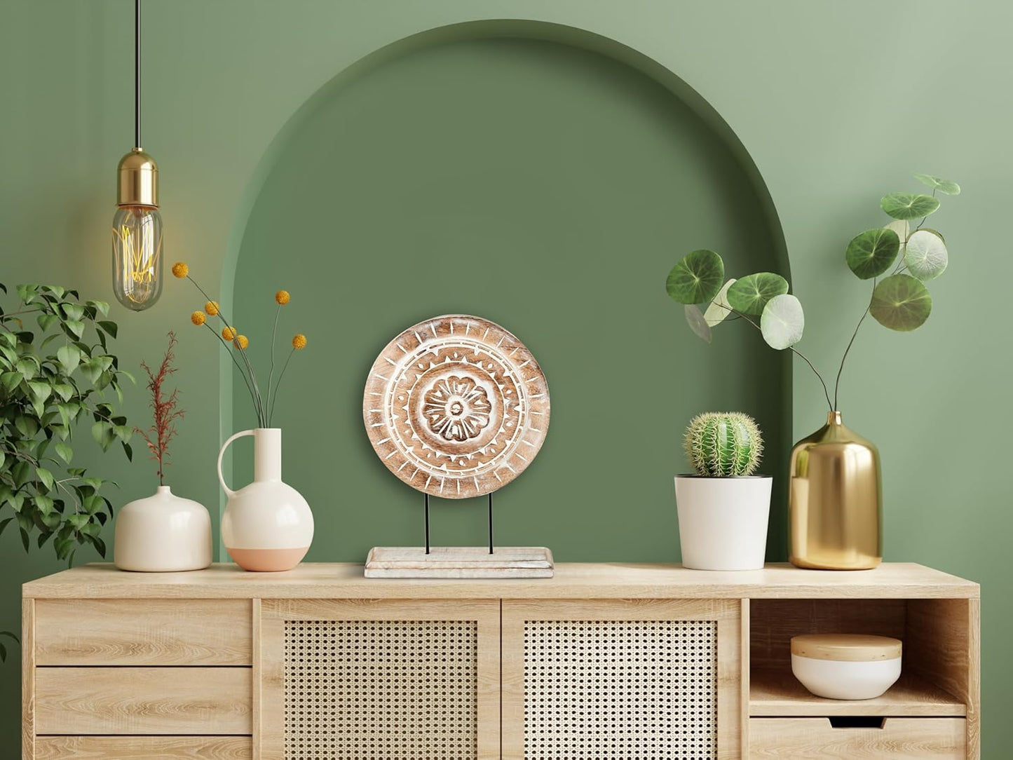 Housewarming Gifts Farmhouse Table Sculpture Home Decor Statue Mandala Carved for Modern Home 10" x 14", Living Room, Fireplace Mantel Shelf, Table and Entryway Decor Stand (Design 1)