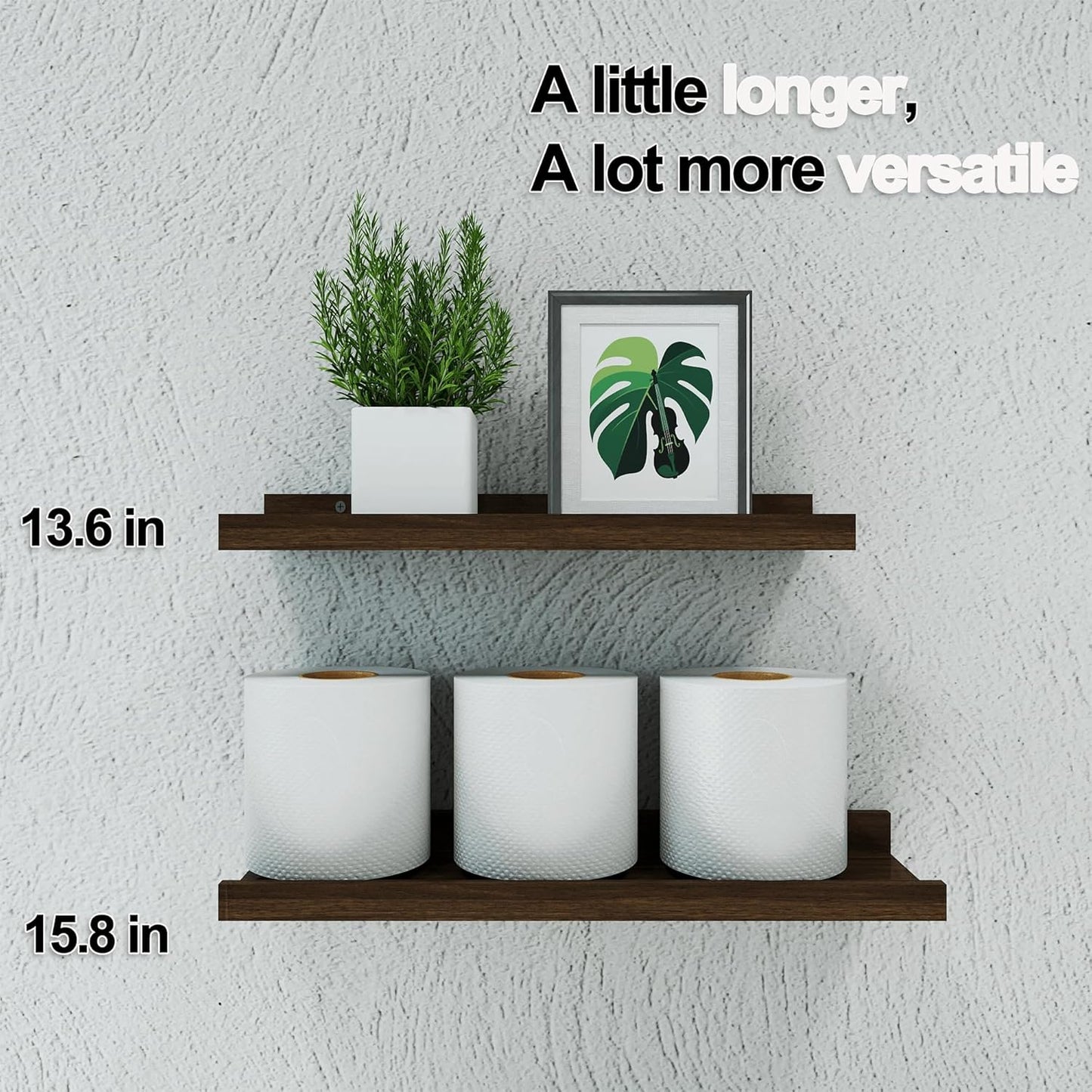 White Floating Shelves for Wall Decor, Wall Mounted Wood Storage Shelf for Bedroom, Living Room, Bathroom, Kitchen, Nursery, Display Picture Ledge Shelf with Lip Set of 2-14 Inches, White
