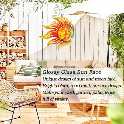 Large Sun Wall Art Decor 45 inch Metal Wall Art, Retro Hanging Decor, Valentine Wall Decorations for Patio,Yard,Garden,Fence,Living Room