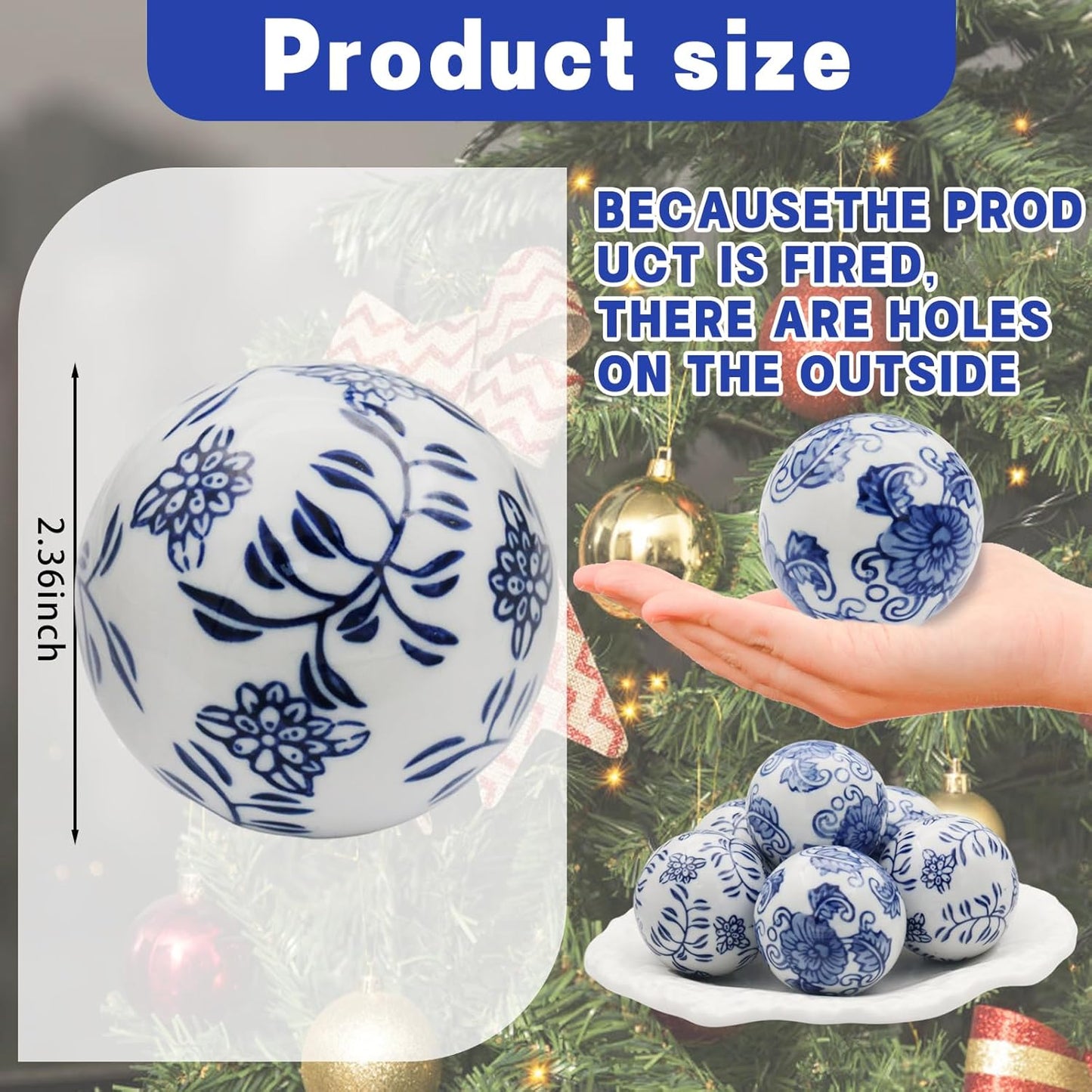 6 Pcs Decorative Blue Balls Chinoiserie Blue and White Ceramic Balls for Centerpiece Bowls Farmhouse Basket Tray Vases Decoration Gifts for Dining Table Holiday(A)