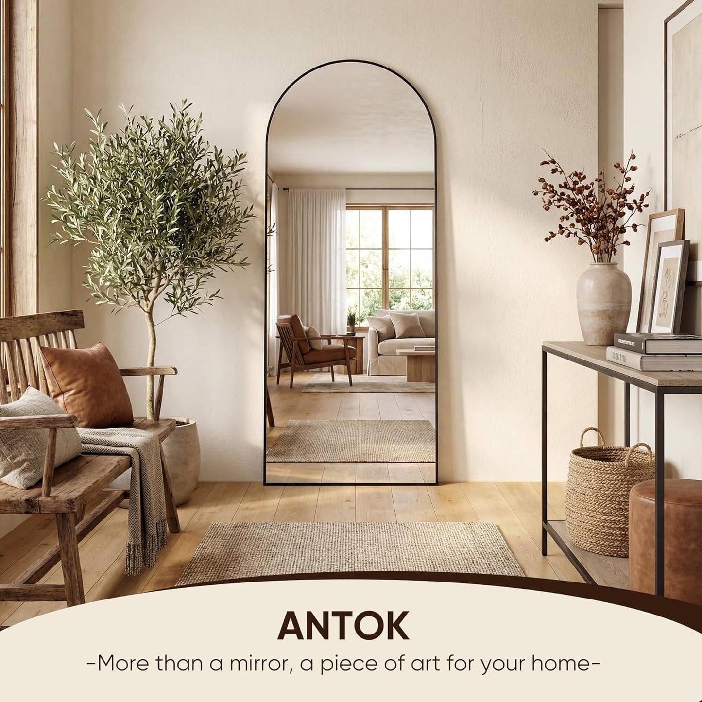 Antok 71" x28” Arched Full Length Floor Mirror, Black Aluminum Frame, Free Standing/Wall Mount/Leaning for Bedroom, Living Room, Dressing Room