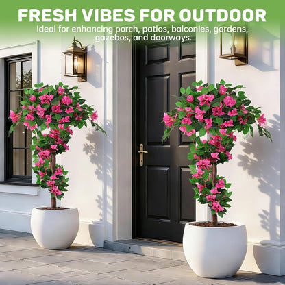 2Pack 4FT Artificial Bougainvillea Topiary Trees for Outdoor, Fake Silk Flowers Plants Bushes with Ground Spike, Faux UV Resistant Shurbs Trees for Outside,Front Porch,Patio,Balcony Decor
