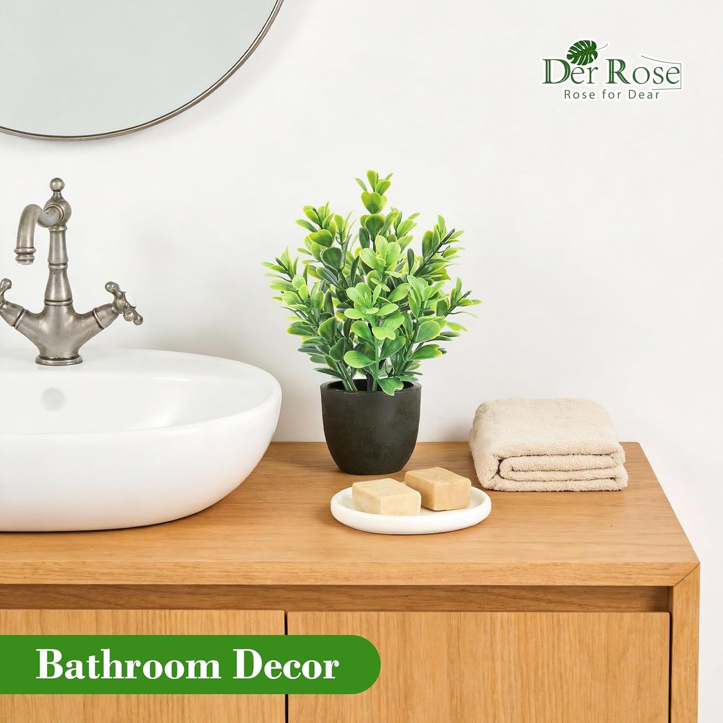 Der Rose 4 Pack Mini Artificial Plants Indoor in Pots Mixed Fake Plants Greenery Set for Bathroom Decor Shelf Counter Styling Office Desk Farmhouse Room Decor