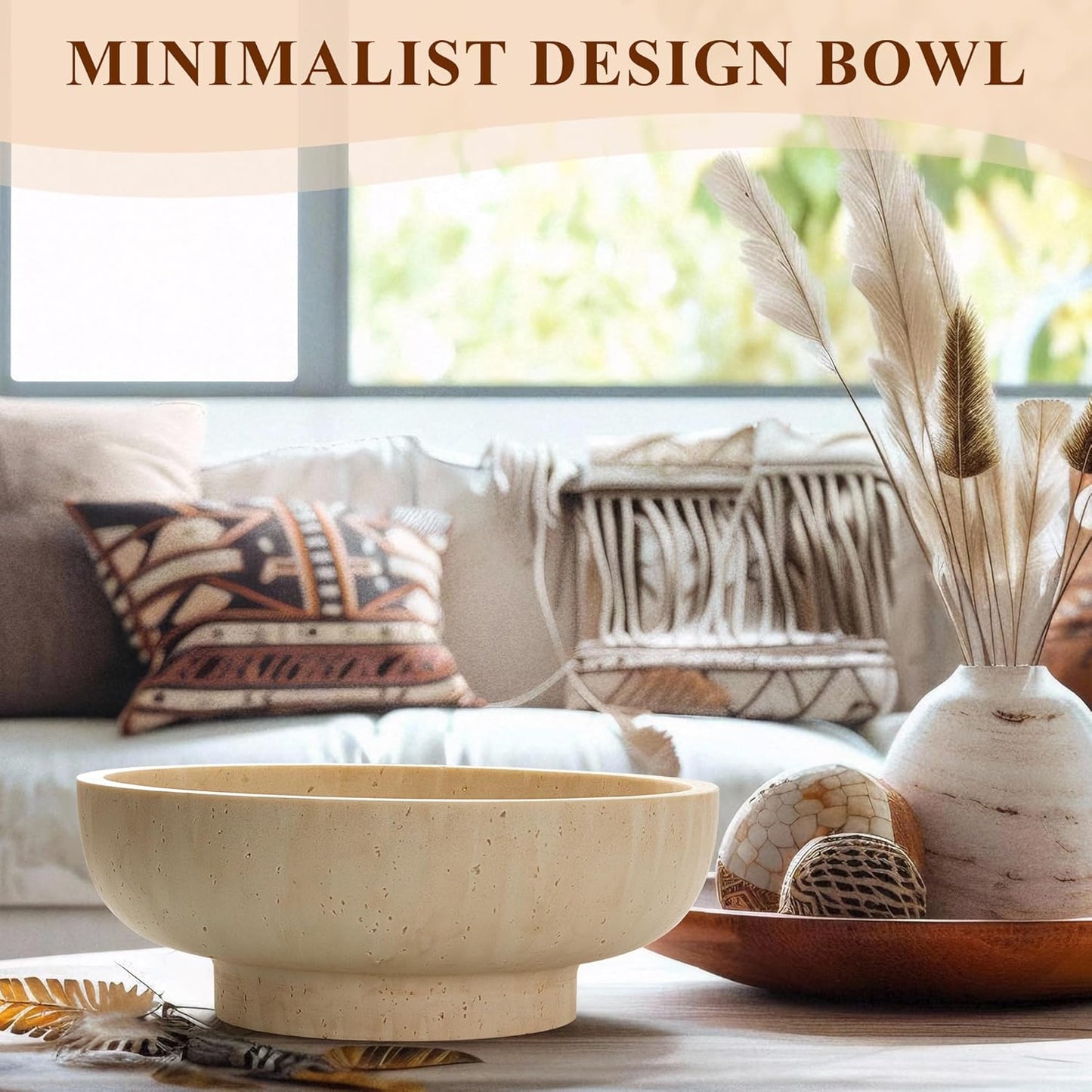 YMXYJM Large Decorative Bowl, Modern Handicraft Resin Bowls for Home Decor, Decorative Fruit Bowl for Kitchen Counter, Stylish Key Bowl for Entry Table, Artificial Stone Resin Beige