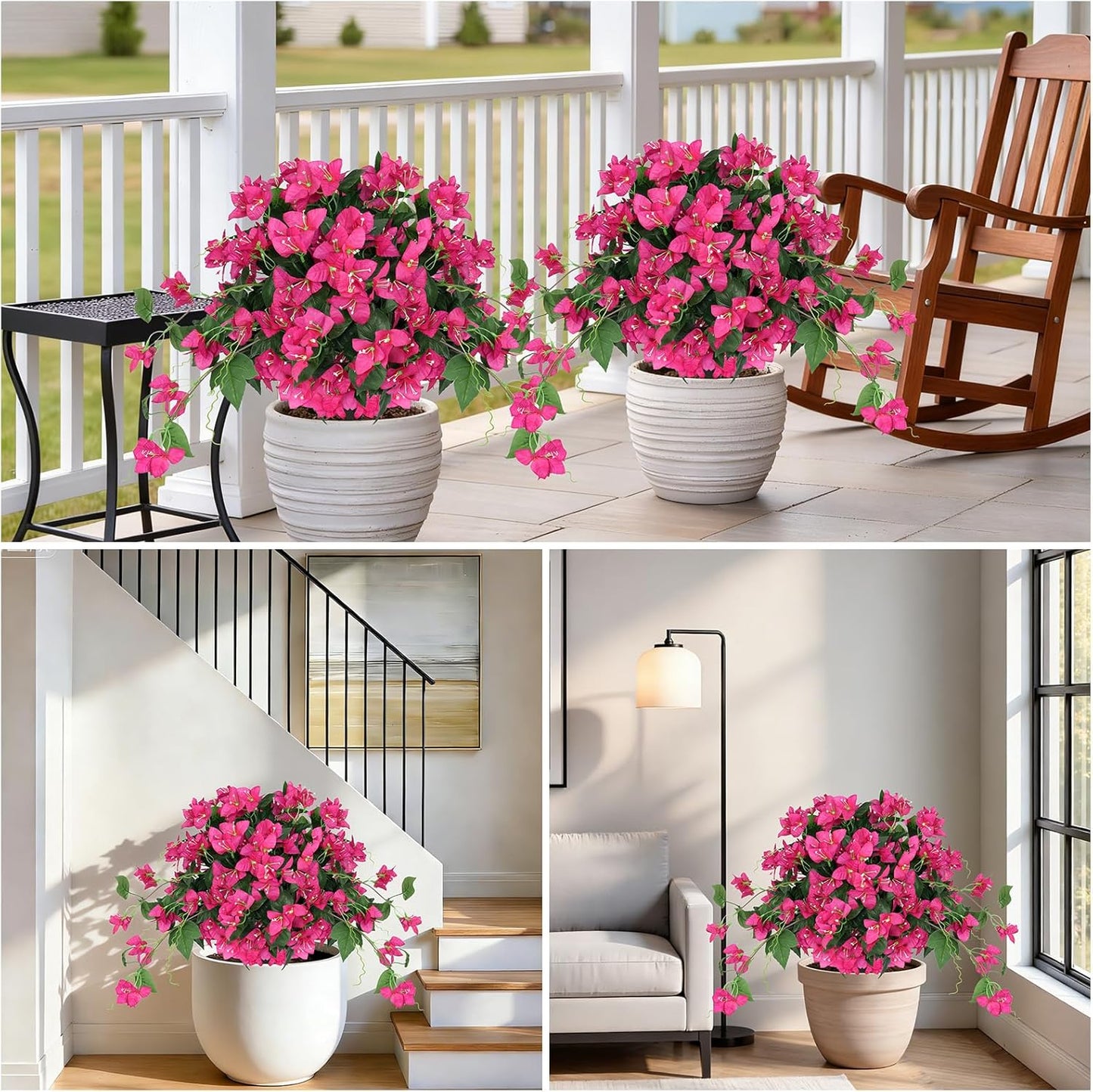 2Pack 4FT Artificial Bougainvillea Topiary Trees for Outdoor, Fake Silk Flowers Plants Bushes with Ground Spike, Faux UV Resistant Shurbs Trees for Outside,Front Porch,Patio,Balcony Decor