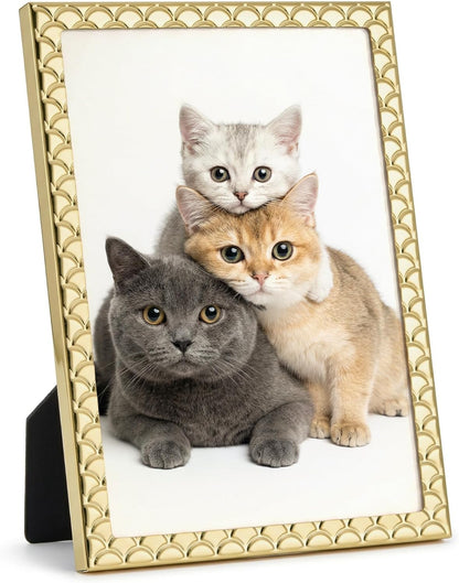 RICHFOCUS Gold 5x7 Floating Picture Frame for Photo 4x6 3.5x5 | 5 x 7 Metal Picture Frames with Double Glass for Tabletop|Modern Photo Frames Wedding|Home Decor