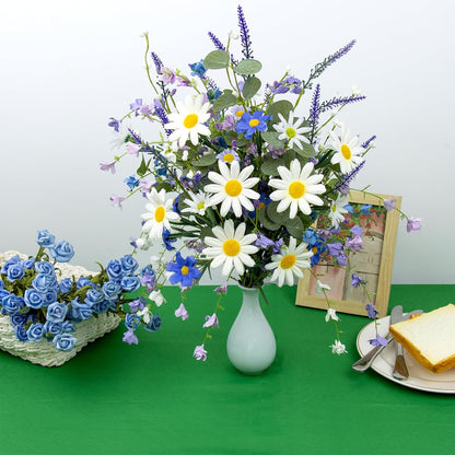 12 PCs Artificial Spring Summer Flowers Rustic Blue and White Artificial Flowers Wildflower Floral Stems with Daffodils Daisy Flower Picks for Vase Table Centerpieces Summer Spring Decor