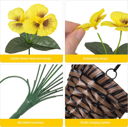HyeFlora Artificial Flowers for Outdoors, 2pcs Faux Silk Pansies Flowers UV Resistant Fake Hanging Flower Plants for Outside Planters Porch Yard Patio Window Box (Mix Purple)