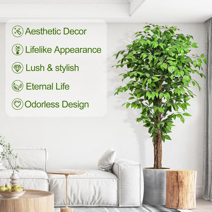 7ft Large Ficus Artificial Trees with Natural Curved Trunks, 84" Tall Lush Faux Tree for Home Decor Indoor, Green Lifelike Fake Ficus Tree Artificial Plants in Pot