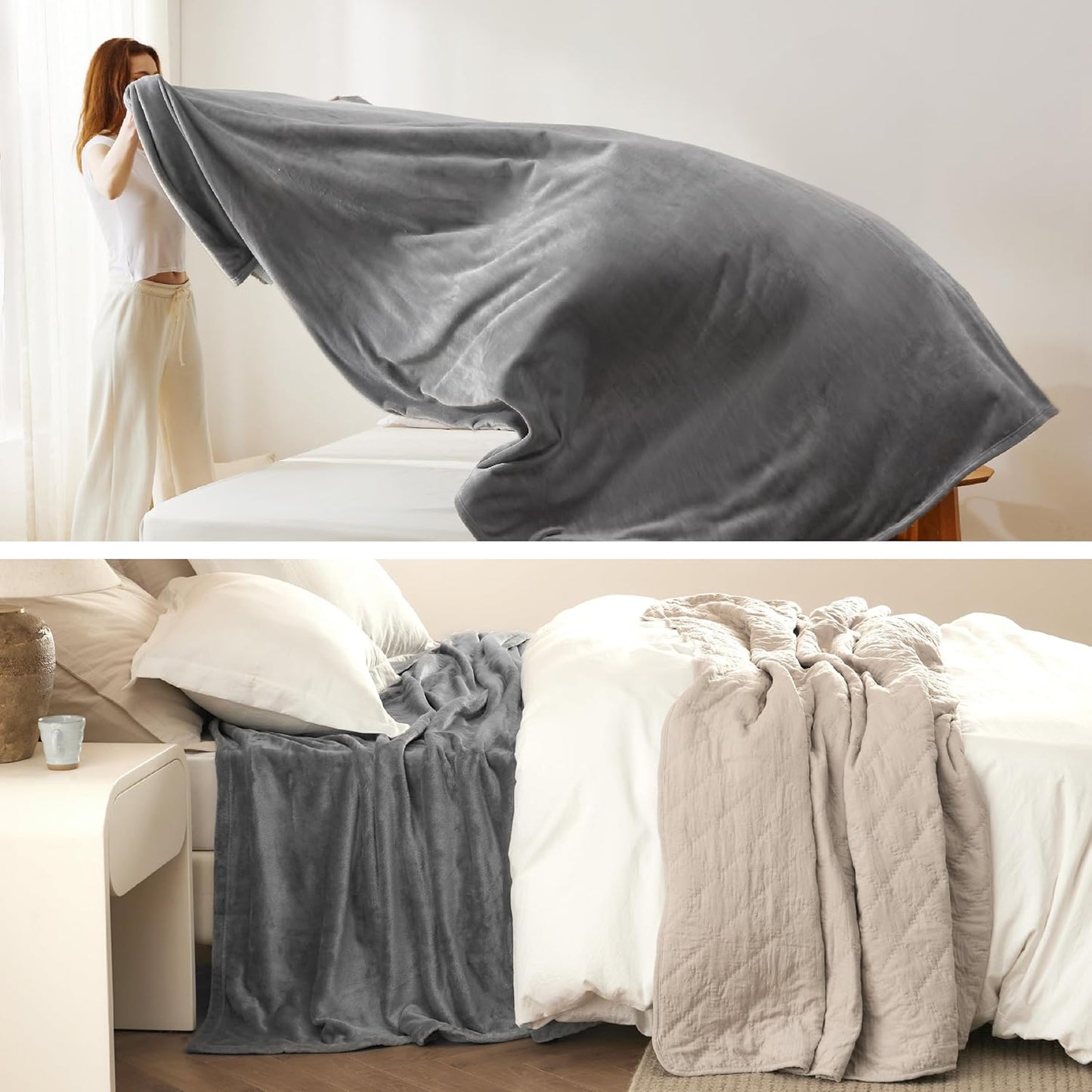 Bedsure GentleSoft Fleece Throw Blanket for Couch Grey - Lightweight Plush Fuzzy Cozy Soft Blankets and Throws for Sofa, Couch, Travel, Camping, 50x60 inches - Colors A