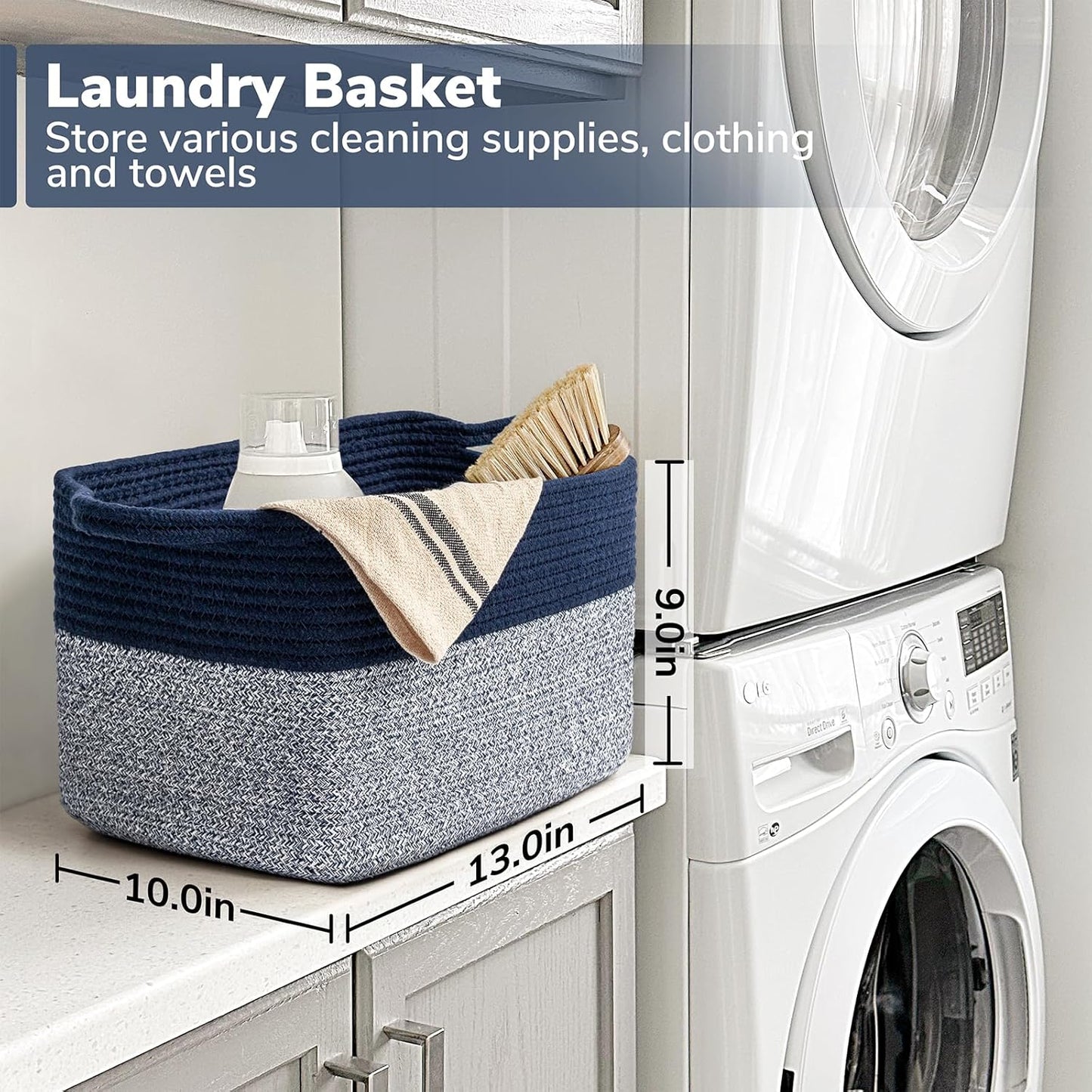 Goodpick Cube Storage Bins - Towel, Book, Cloth, Shoes, Closet Shelf Woven Baskets for Office, Baby Laundry, Toys, 13''x10''x9''