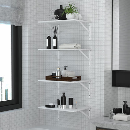Deep Floating Wall Shelves - 4 Sets of 12 Inch Wide Black Wood Shelves for Bathroom, Bedroom, Kitchen, Living Room
