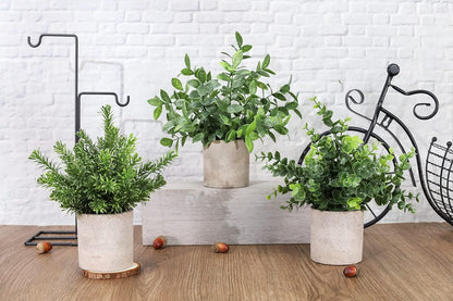Der Rose 3 Pack Mini Potted Fake Plants Artificial Plastic Eucalyptus Plants Topiaries for Home Office Desk Farmhouse Shelf Room Bathroom Decor(Sage Green)