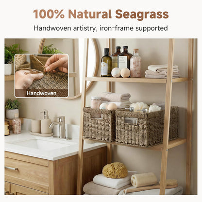 StorageWorks Wicker Basket, Baskets for Organizing, Storage Basket with Built-in Handles, Water Hyacinth Shelves (Medium 2-Pack, Natural Hyacinth)