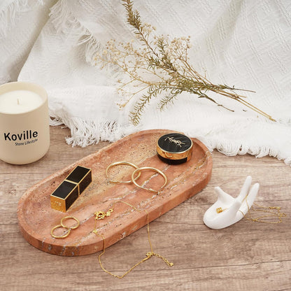 Koville Italian Travertine Tray, 12"x6" Vanity Decorative Marble Tray for Countertop, Catchall Tray for Perfume, Candles, Jewelry Dish Tray