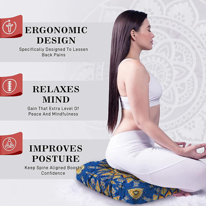 Mandala Meditation Cushion, Boho Meditation Mat, Meditation Pillows for Sitting on Floor, Cushions for Sitting in Home and Outdoor, Square Floor Pillow Cushion Seating for Yoga Accessories 22'' X 22''