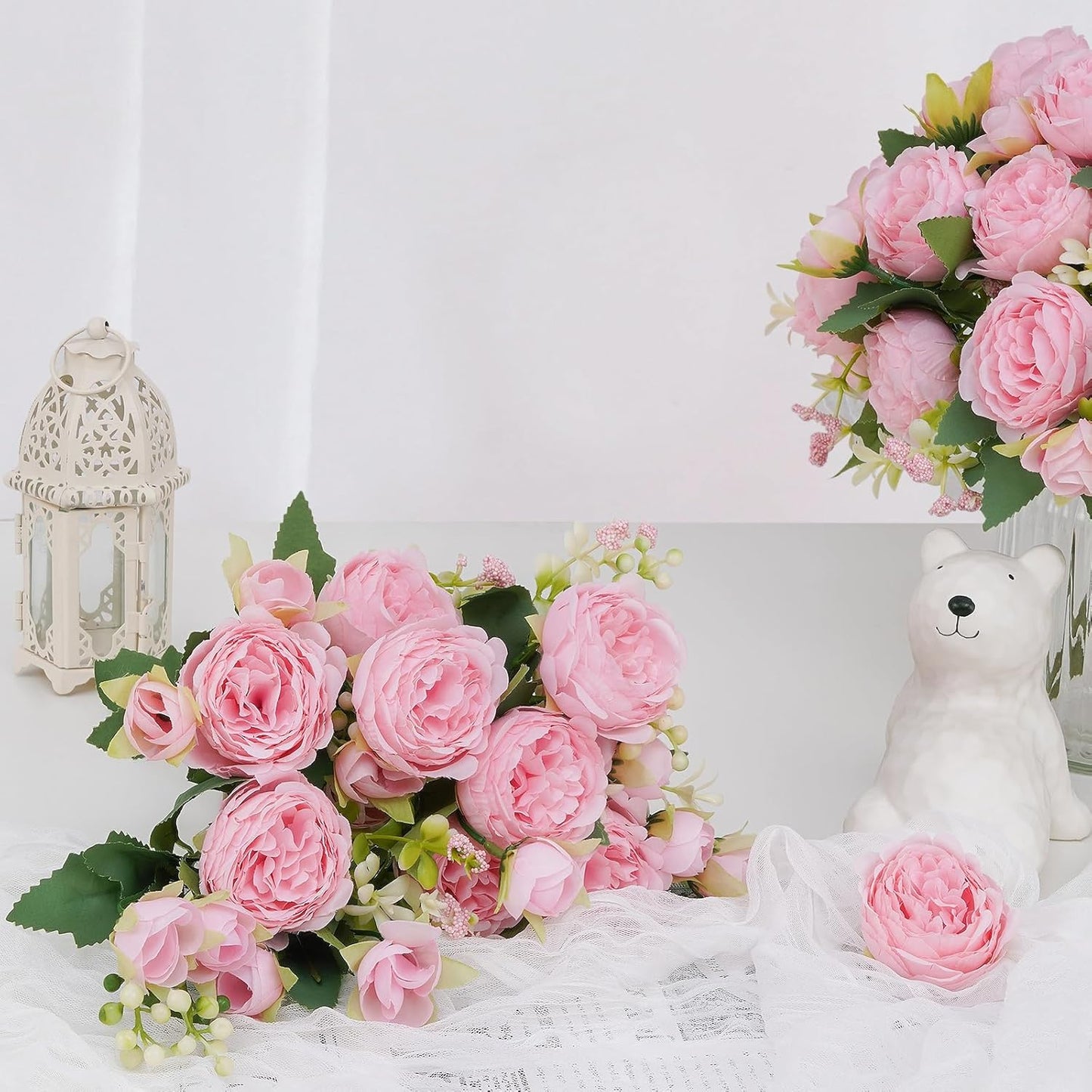 MARTINE MALL 2 Packs Peonies Artificial Flowers, Light Pink Artificial Peonies, Silk Peonies Flowers Fake Peonies Artificial Flowers Peonies Bouquet for Centerpiece Table Wedding Party Home Decor