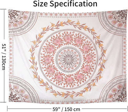 Wall Tapestry for Bedroom Aesthetic Pink Mandala Wall Hanging Large Boho Trippy Tapestries Bohemian Art Tapistry Hippie Floral Tapastry Decor For Bedroom Ceiling Living Room Dorm (60ʺ × 60ʺ)