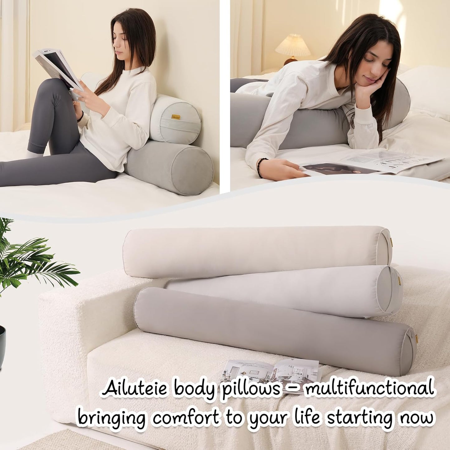 Body Pillow for Adults,Long Round Pillow,Big Cylindrical Pillow,Large Full Bolster Pillows for Side Sleepers (Steel Gray, 47.24"*7.87")