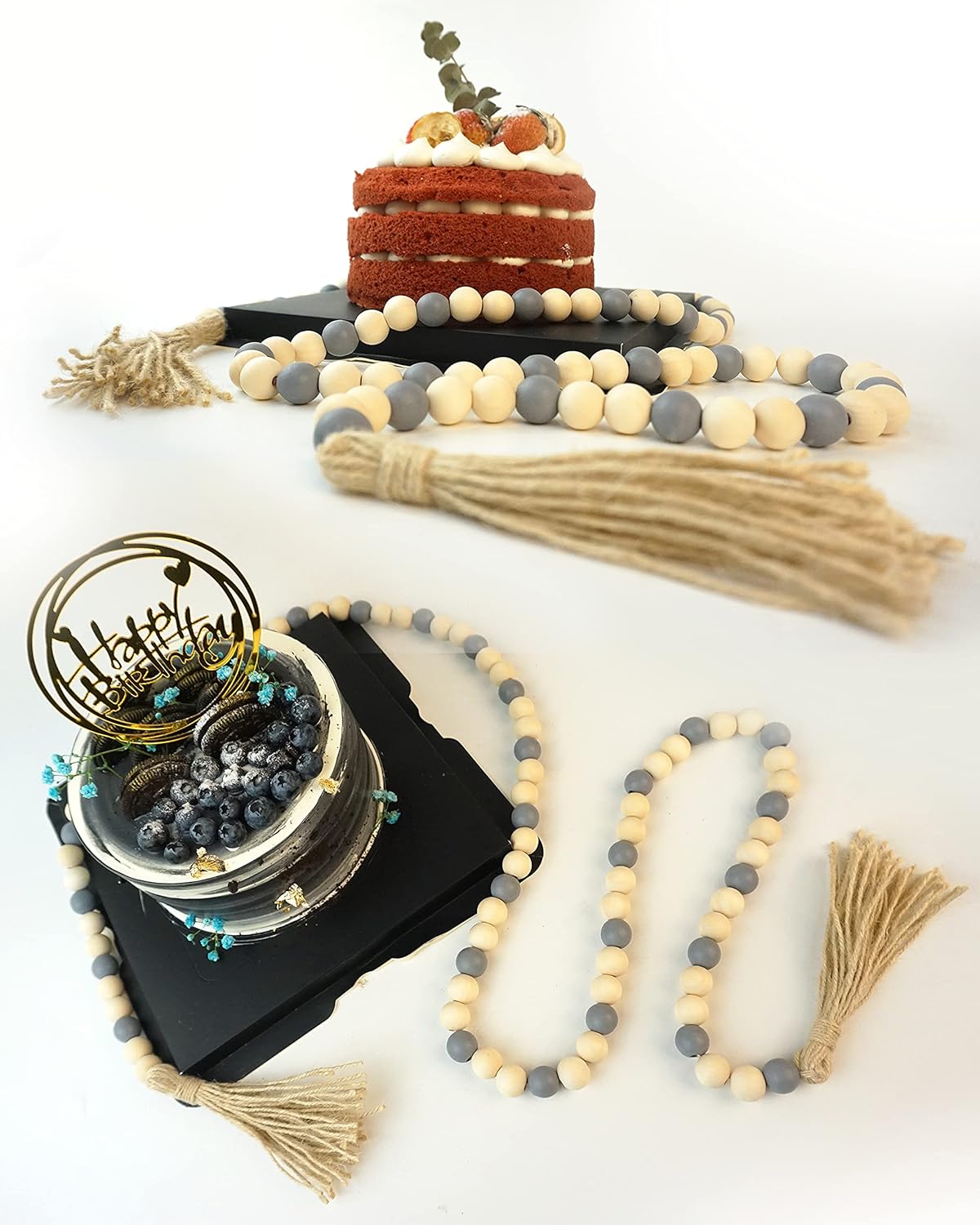 Wooden Beads Garland with Tassels, 61 Inch Wood Bead Garland, Modern Farmhouse Decor, Boho Home Decor Clearance