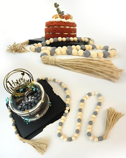 Wooden Beads Garland with Tassels, 61 Inch Wood Bead Garland, Modern Farmhouse Decor, Boho Home Decor Clearance