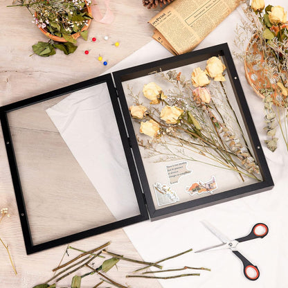Califortree 8x10 Shadow Box Frame with Linen Back - Sturdy Rustic Memory Display Case of Flower, Pictures, Medals and More, White