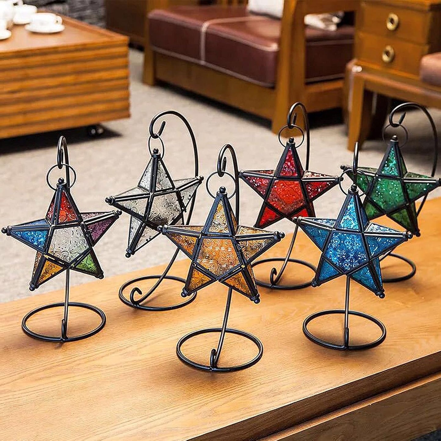 Star Hanging Decor Decorative Lantern Candle Holder Morrocan Decorations for Home Outdoor Wedding Centerpieces Party Farmhouse - Green