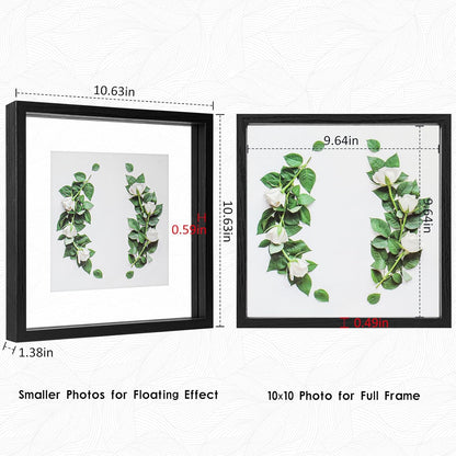 MUYE 11x14 Floating Frame Set of 2,Double Glass Rustic Frame,Display Any Size Photo up to 11x14,Wall Mount or Tabletop Standing,Natural