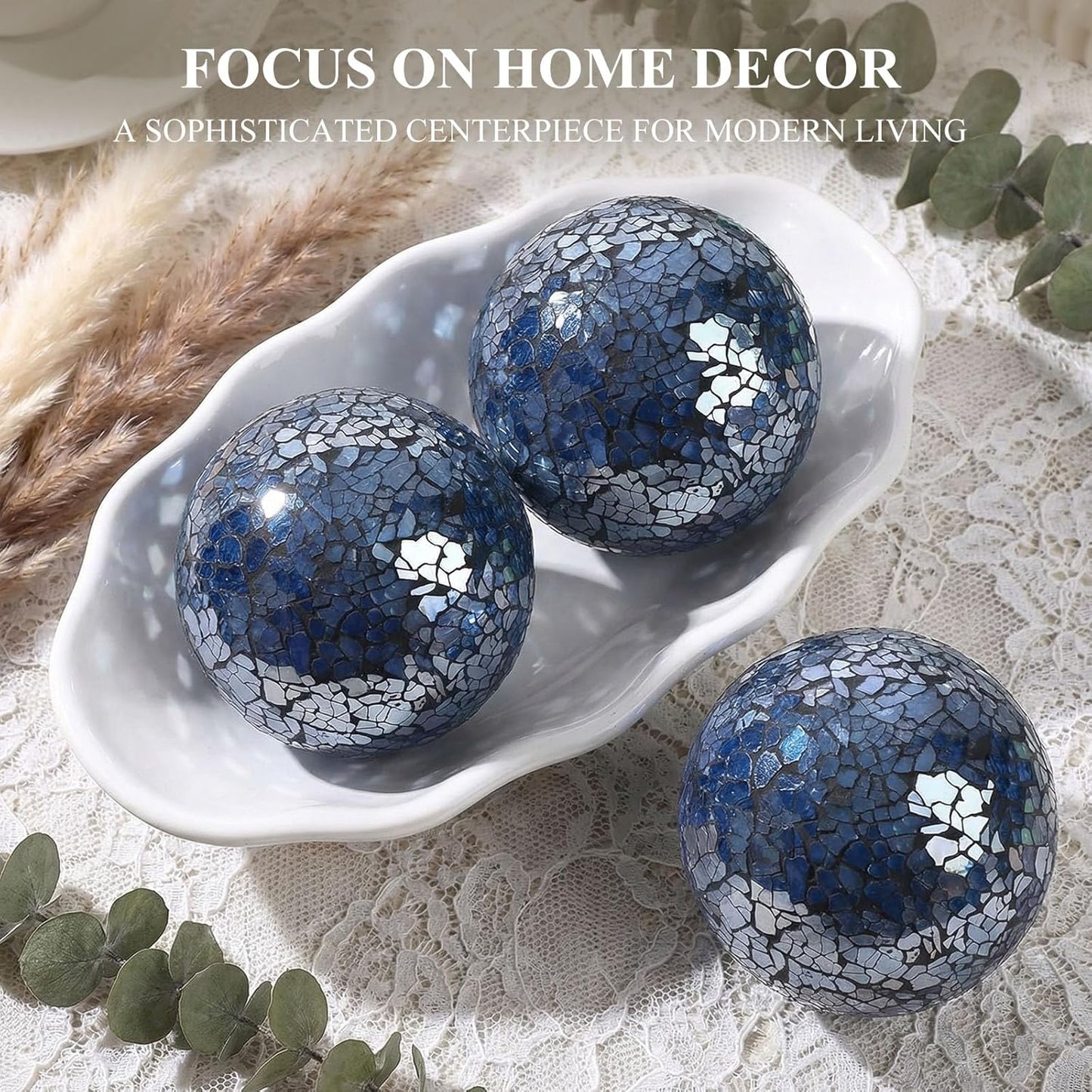 DomeStar 3PCS Decorative Balls, Mosaic Glass Orbs Centerpiece Balls 4inch Gold Orbs for Decorate Bowls Vases Tables Wedding Party