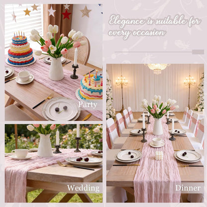 2pcs Cheesecloth Table Runner 120 Inches Pink Boho Gauze Cheese Cloth Runner 10FT Rustic Sheer Fall Table Runners for Thanksgiving Baby Shower Party Holiday Wedding Decoration