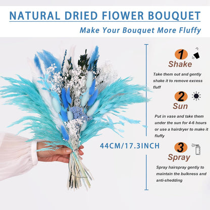Natural Dried Flower Bouquet - 17" Boho Style Mixed Pampas Grass Ideal for Home Decor, Wedding Decor, Bridal Bouquets, Floral Arrangement, Event Centerpieces, Table Decor