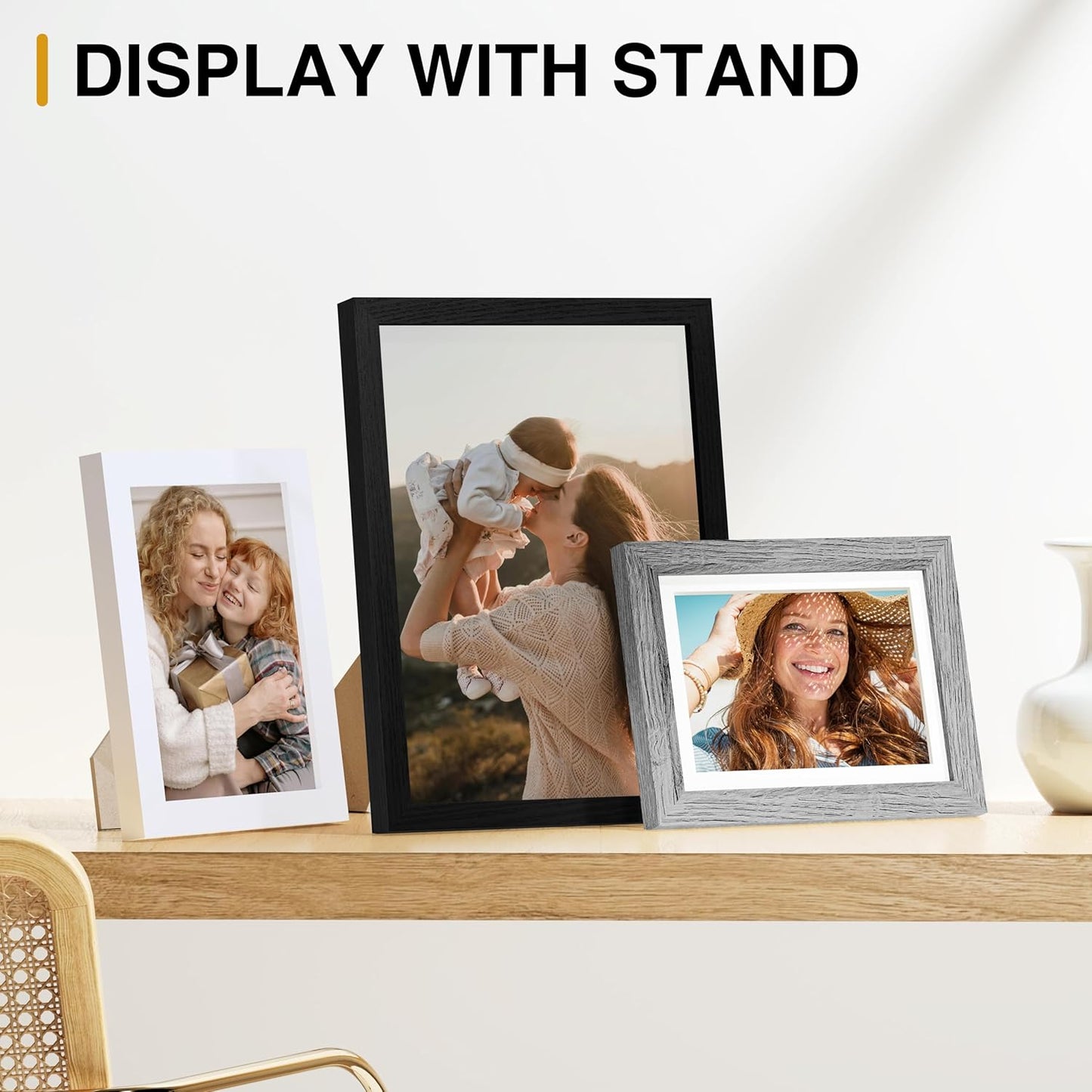 Vittanly 15 Pack Picture Frames Collage Wall Decor for Mounting or Tabletop Display, Gallery Frame Set for Family, Multi Sizes Including 3pcs 8x10, 6pcs 5x7, 6pcs 4x6, Black