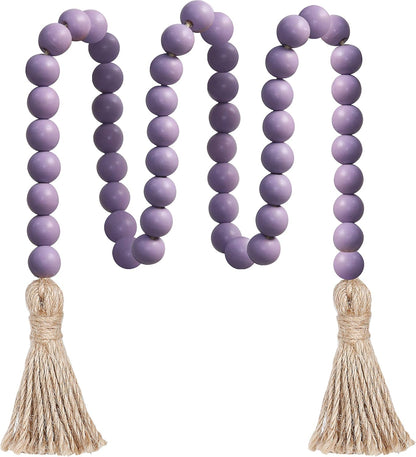 Meplait 39in Wood Bead Garland Farmhouse with Tassels,Versatile Prayer Beads Boho Chic Wall Hanging Home Decor (Black)