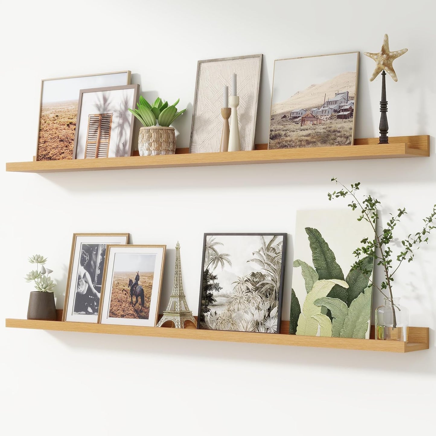 FLYJOE Picture Ledge Shelf, Floating Shelves Set of 2, 48 Inches Long Large Nursery Book Shelves for Toys Storage, Kids Bookshelf Wall Mounted for Living Room Bedroom Decor Books Photo Frames, Walnut