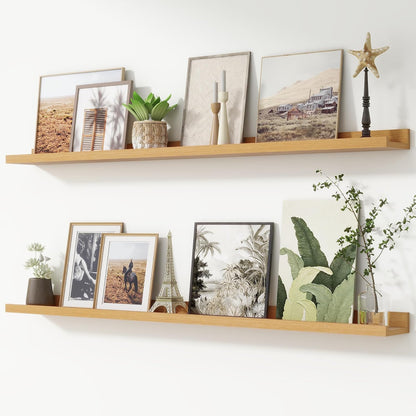FLYJOE Picture Ledge Shelf, Floating Shelves Set of 2, 48 Inches Long Large Nursery Book Shelves for Toys Storage, Kids Bookshelf Wall Mounted for Living Room Bedroom Decor Books Photo Frames, Walnut