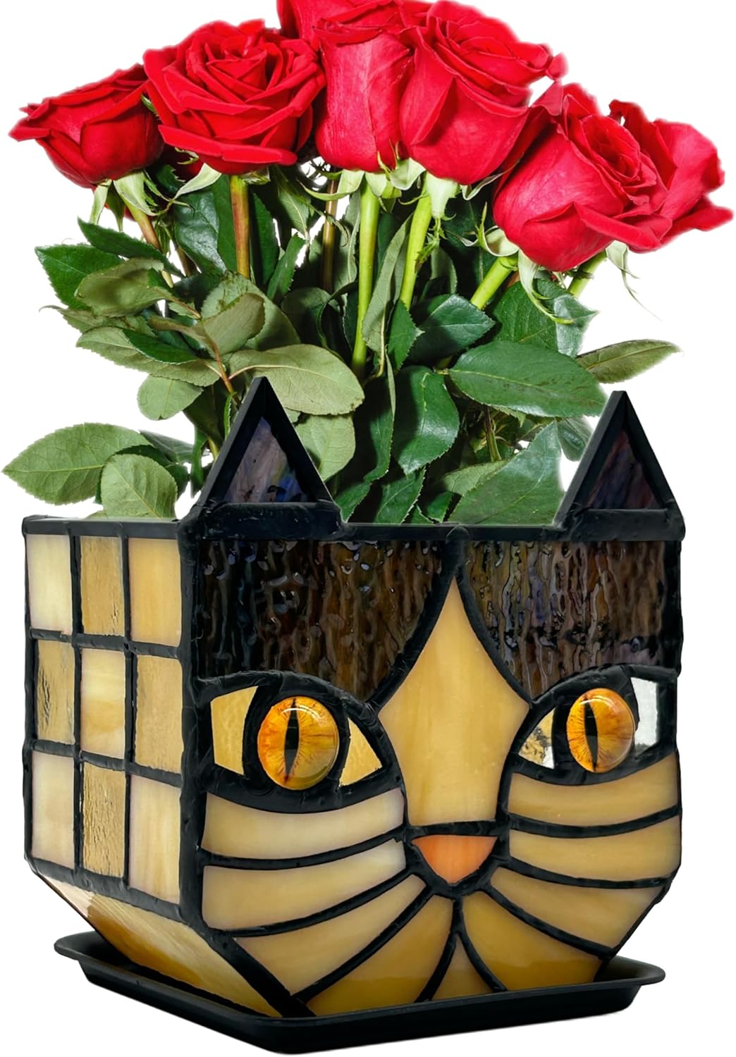 Tiffany Stained Glass Fun Moon Sleeping Cat Planter，Cactus Planter，Cute Planters for Indoor Plants,Decorative Flower Pots As Gifts for Cat Lovers，4.6x3x5.15 in