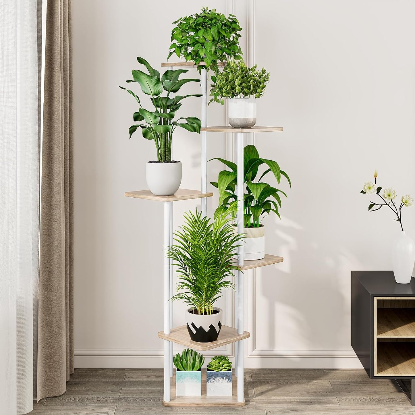 AZERPIAN Plant Stand 5 Tier Indoor Metal Flower Shelf for Multiple Plants Corner Tall Flower Holders for Patio Garden Living Room Balcony Bedroom, Black (5 Tier-Black)