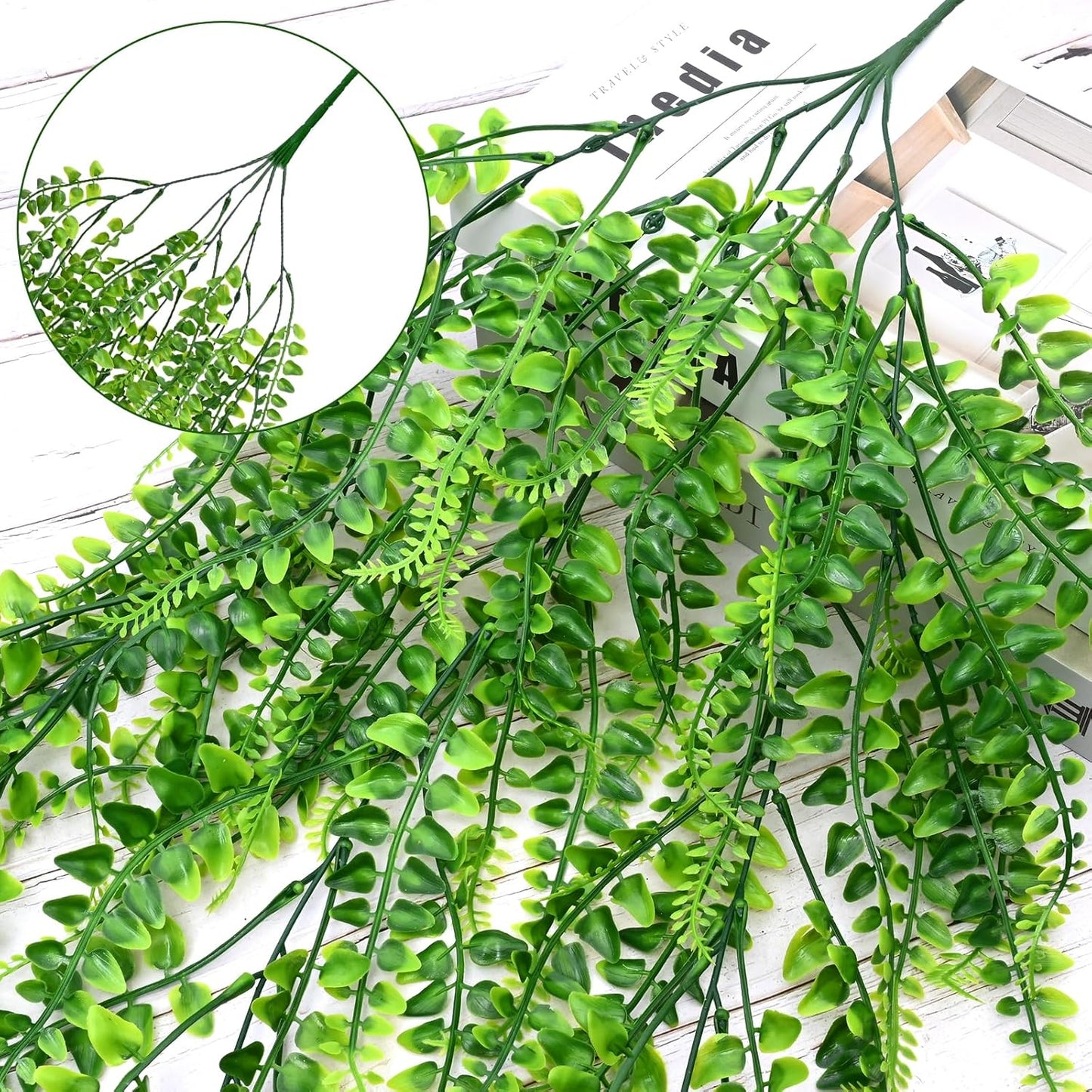 Waipfaru 4Pcs Fake Hanging Plants 2.7ft Fake Plants Eucalyptus Leaves UV Resistant Fake Vines Ivy Artificial Plants Outdoor Faux Plants Indoor Bedroom Living Room Boho Wall Porch Shelf Decor